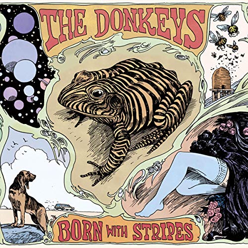 CD cover: striped toad, dog, bees, and surreal landscape illustration.