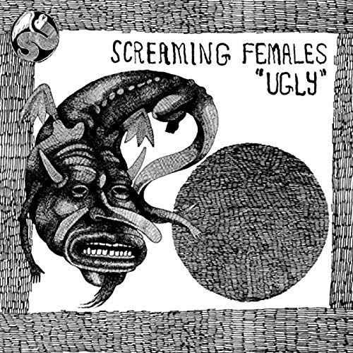 Black and white illustration of a monster and circle, album cover.