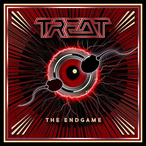 CD cover for Treat’s “The Endgame” with red and black abstract design.