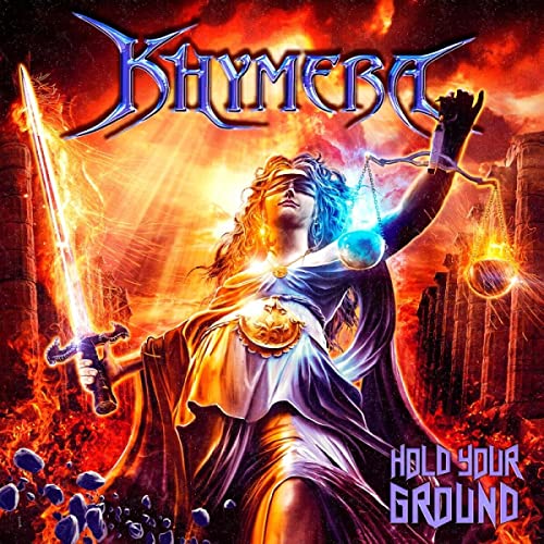 Album cover for Khymera's "Hold Your Ground" featuring a blindfolded figure.