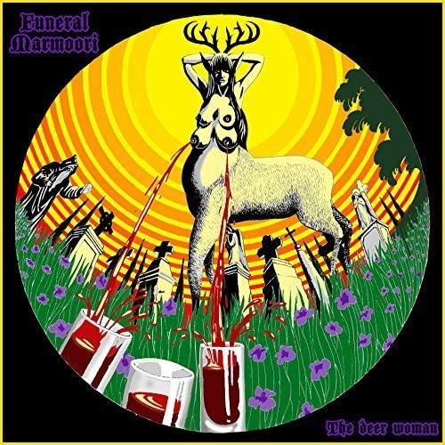 CD cover: woman with deer head in a graveyard scene.