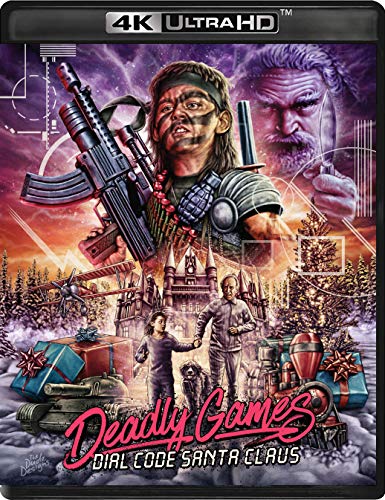 Blu-ray cover for “Deadly Games” featuring a man with a gun and Santa Claus.