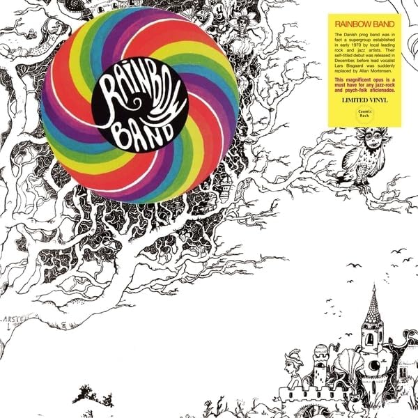 Rainbow Band vinyl record cover with swirling rainbow design and ornate illustrations.