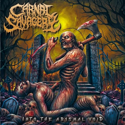 Gory album cover depicting a zombie with an axe in a graveyard.
