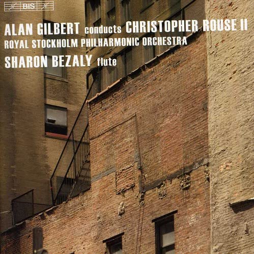CD cover featuring a brick building, text listing composers and performers.