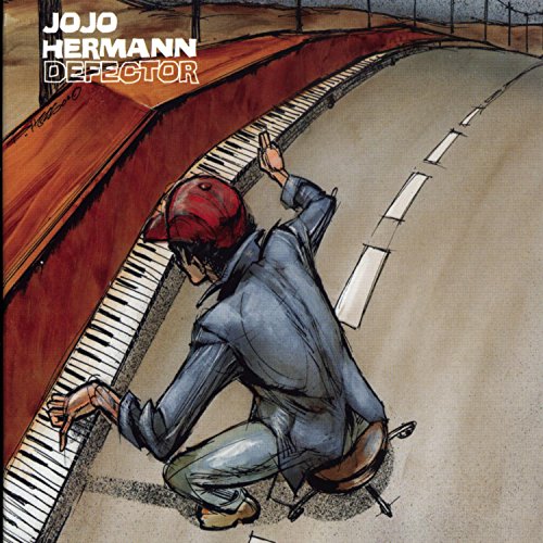 CD cover: illustrated man playing a piano shaped like a road.