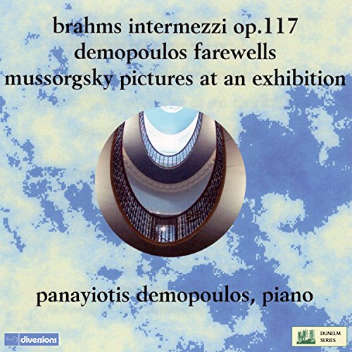 CD cover for Brahms Intermezzi by Panayiotis Demopoulos, featuring abstract art.