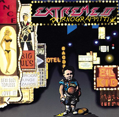 CD cover for Extreme’s “Pornograffitti” featuring a boy and neon signs.