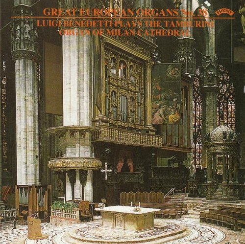 CD cover: large pipe organ inside Milan Cathedral, ornate architecture.