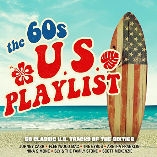 CD cover: "60s U.S. Playlist" with a surfboard and beach scene.