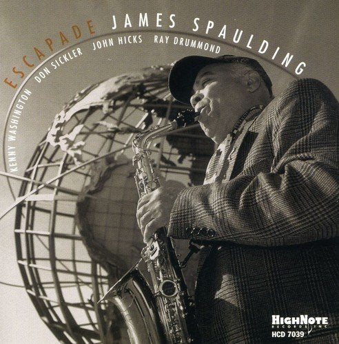 James Spaulding plays saxophone, album cover with globe background.