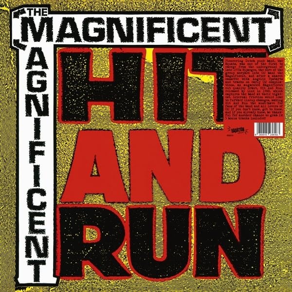 Vinyl record cover for “Magnificent - Hit & Run” with bold red text.