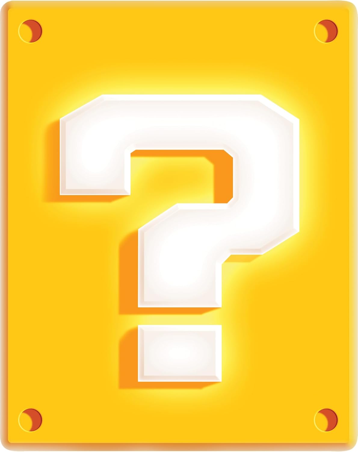 Yellow block with a white question mark, inspired by Super Mario.
