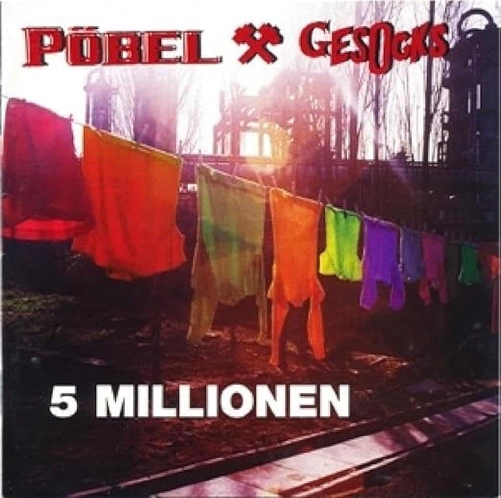 CD cover with colorful laundry hanging in front of buildings.