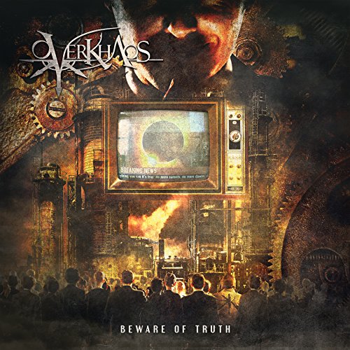CD cover: dystopian scene with figures watching news on a TV.