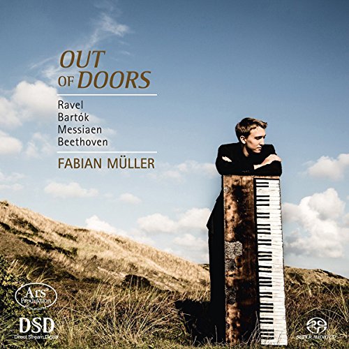 CD cover featuring pianist Fabian Müller with a landscape and piano keys.