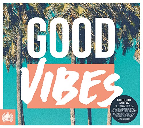 CD cover for “Good Vibes” with palm trees and text in white and orange.