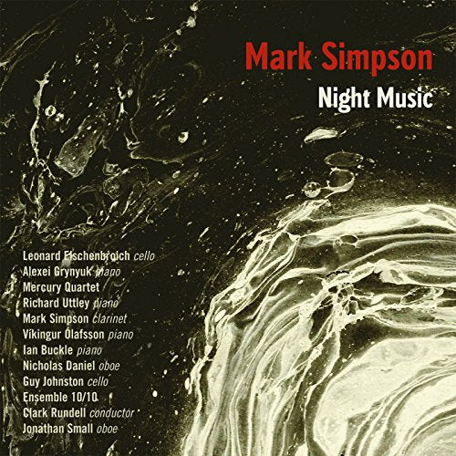 CD cover for "Night Music" by Mark Simpson, with abstract gold marbling.