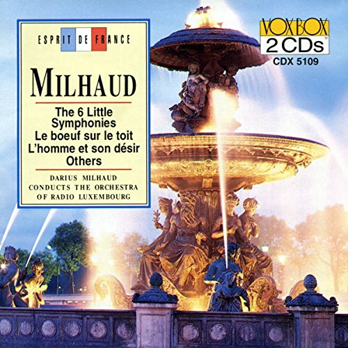 CD cover featuring a large ornate fountain and text for Darius Milhaud's compositions.