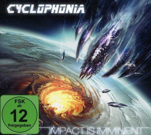 CD cover: sci-fi spaceship descending toward a fiery, swirling planet.