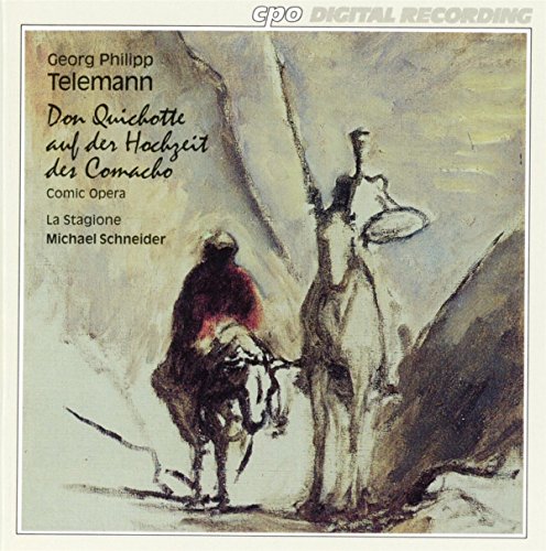 CD cover: Don Quixote on horseback with a slender figure.