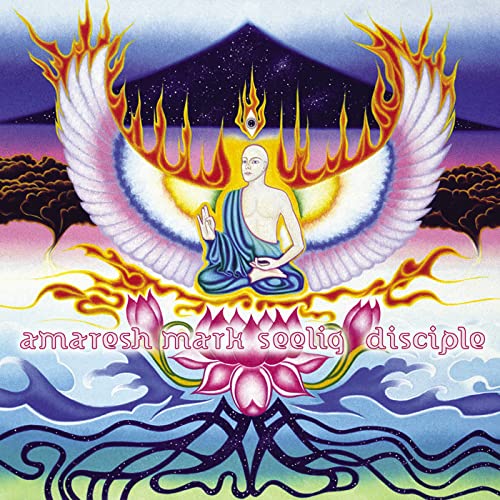 CD cover: meditating figure with wings and flames, floral design.