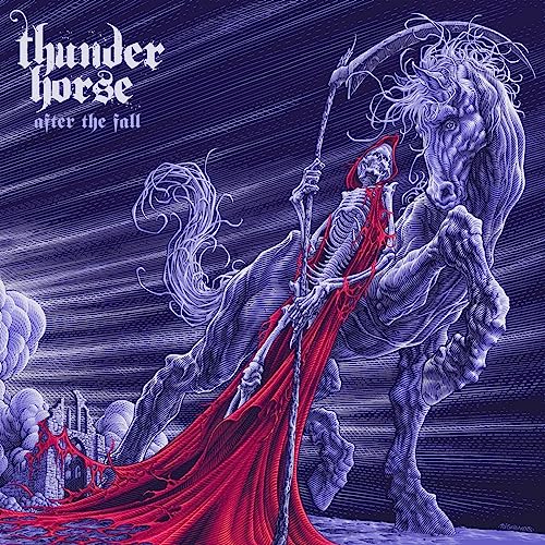 Album cover: skeletal figure riding a horse against a cloudy sky.