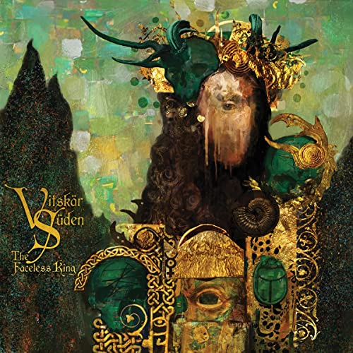 Painted album cover featuring a crowned, obscured figure and mountainous landscape.