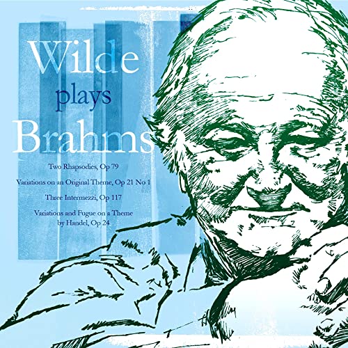 CD cover: sketched portrait of Johannes Brahms with blue background.