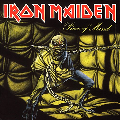 Iron Maiden “Piece of Mind” album cover featuring a chained figure.