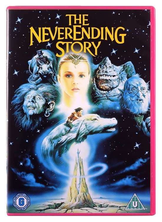 The Neverending Story DVD cover featuring the Childlike Empress, characters, and Falkor the dragon.