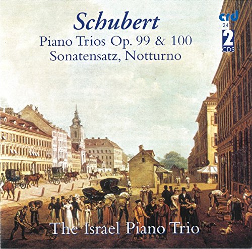 CD cover: Schubert piano trios with a vintage street scene background.
