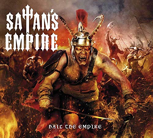 CD cover: demonic warrior with horned helmet amidst a fiery battle scene.