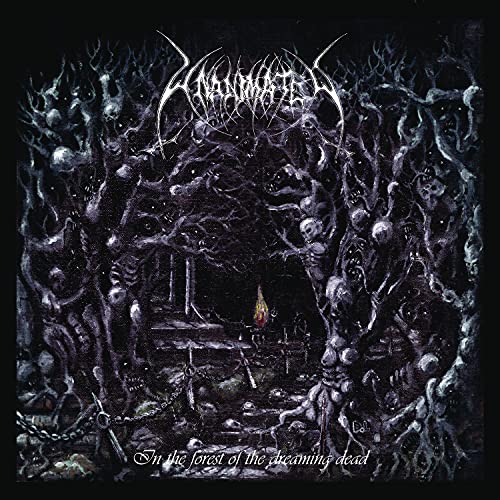 Dark album cover with skeletal trees, skulls, and band name “Unanimated”.