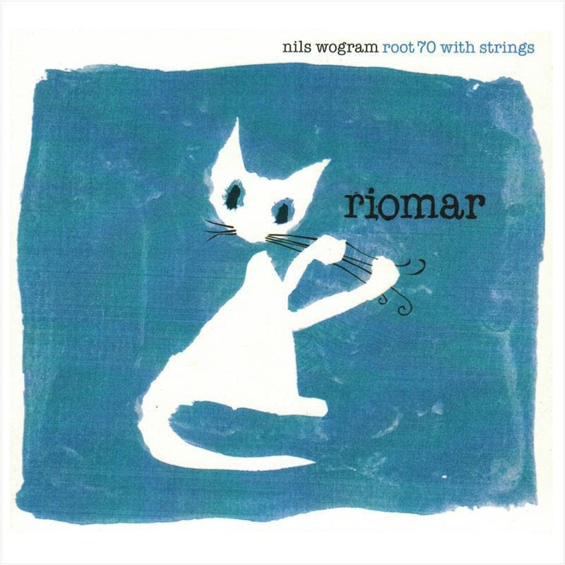 Vinyl record cover with a white cat illustration on a blue background.