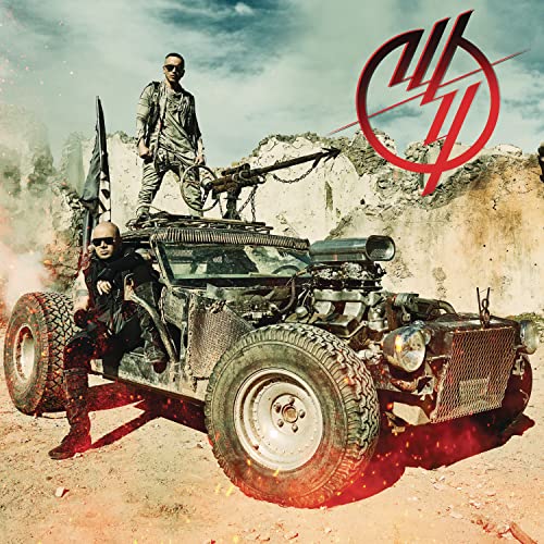 Wisin & Yandel album cover featuring two men and a modified vehicle.