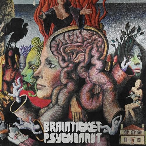 Surreal album cover featuring faces, a brain, and fantastical figures.