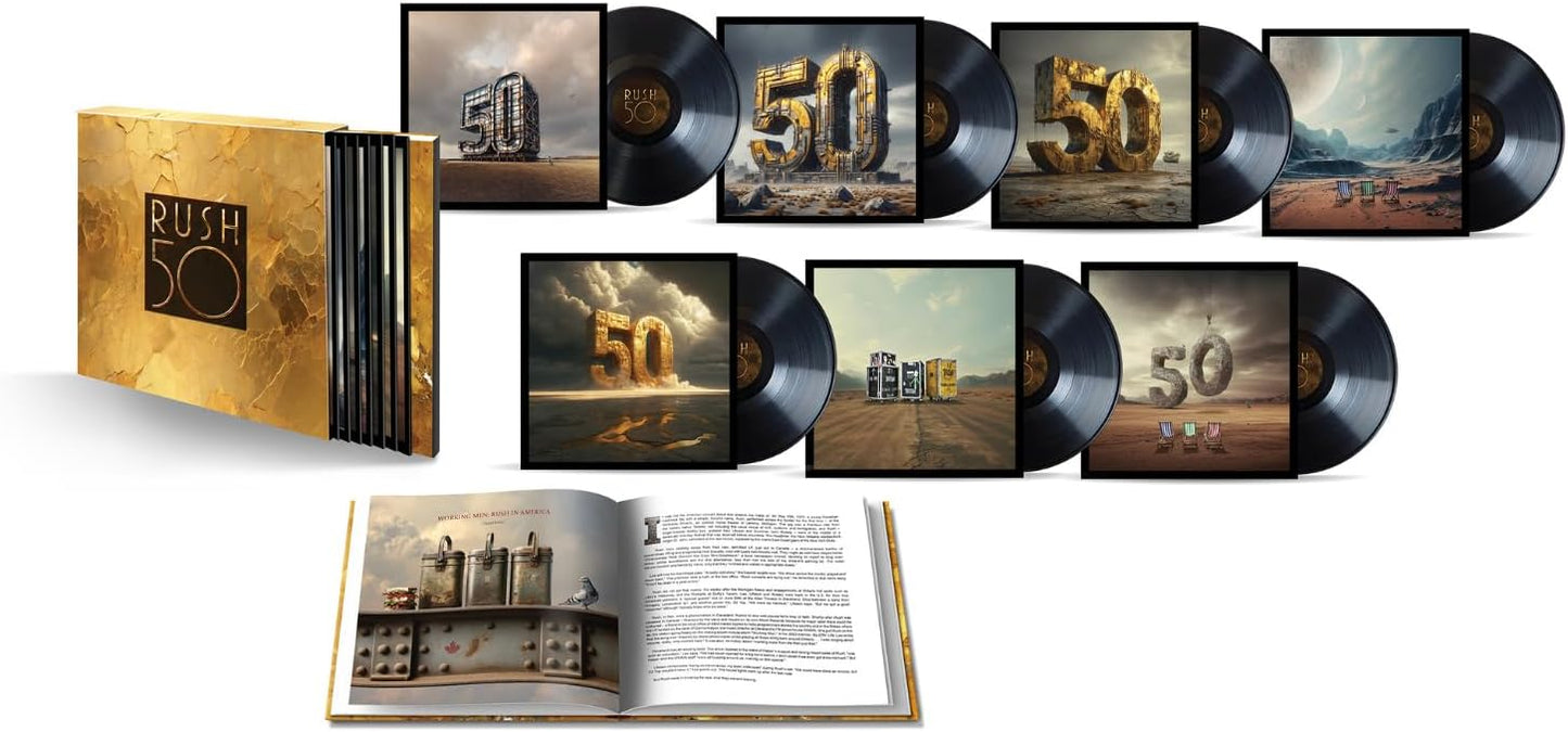 Rush 50 vinyl box set with records and accompanying book.