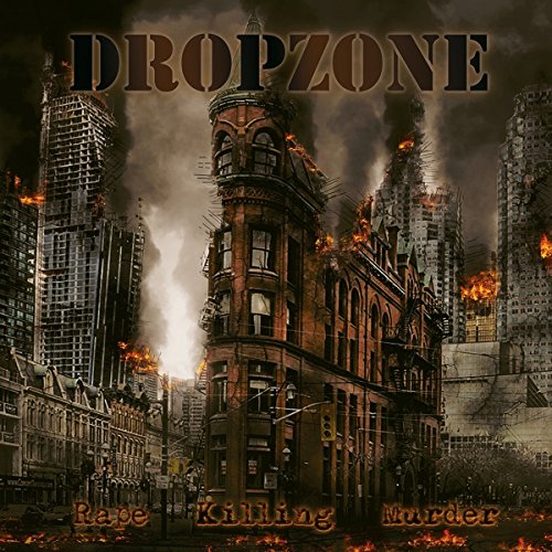 CD cover: Burning city scene with a central brick tower, dark text.