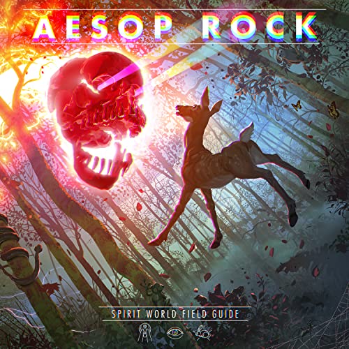 Album cover for Aesop Rock’s “Spirit World Field Guide” with skull and deer.