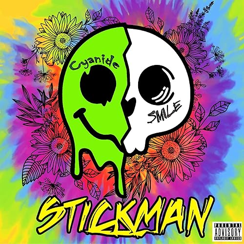 CD cover with split skull, dripping green, flowers, and "Stickman" text.