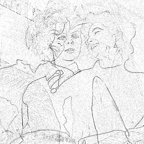 Black and white sketch of Sissy Spacek’s face, partially obscured.