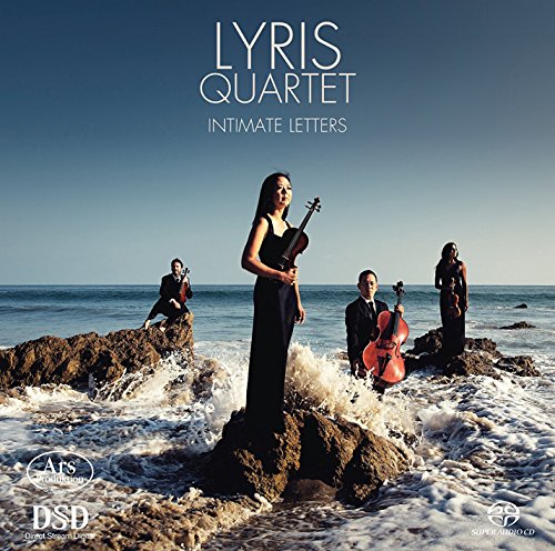 Lyris Quartet album cover featuring musicians on a rocky beach.