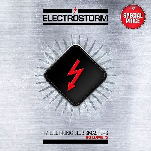 CD cover for “Electrostorm Vol. 5” with a lightning bolt design.