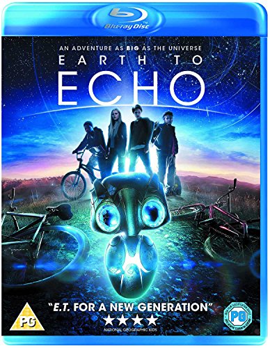 Earth To Echo" Blu-ray cover featuring children and a robotic creature.