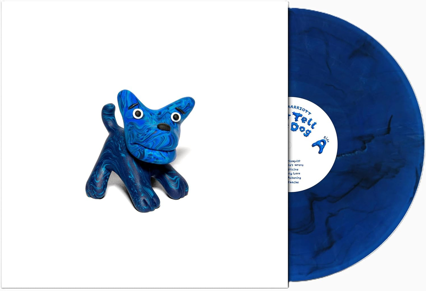 Blue vinyl record with a painted dog and album title text.
