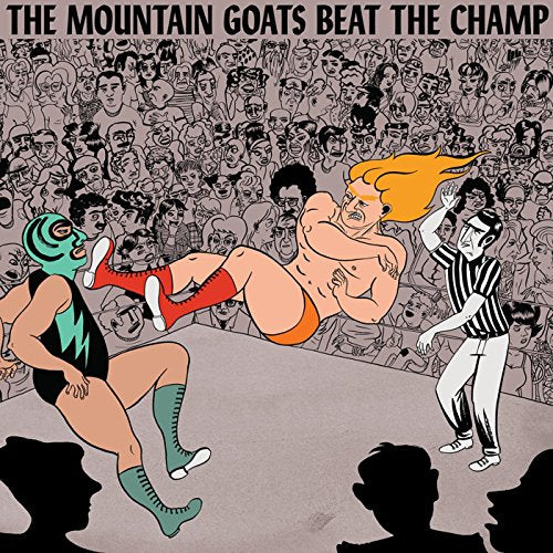 Cartoon illustration of a wrestling match with a crowd in the background.