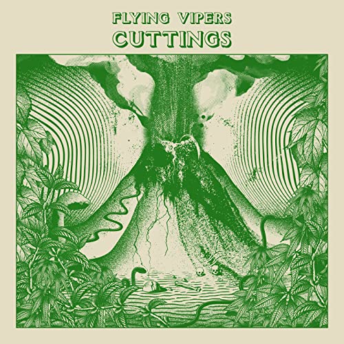 Green album cover with tree, roots, and tropical plants on beige background.