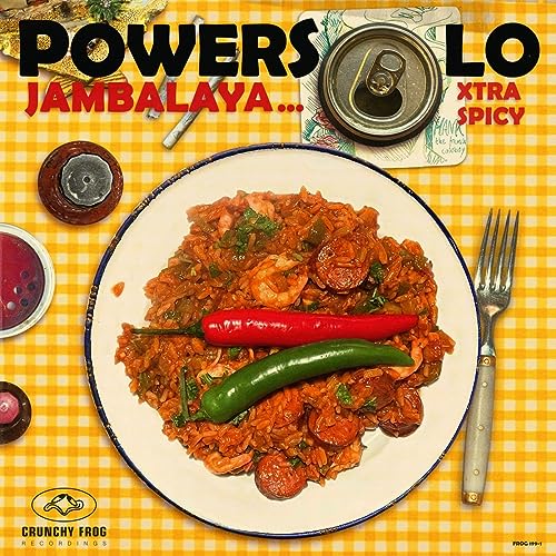 Vinyl record cover featuring a plate of jambalaya with peppers and a drink.