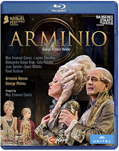 “Arminio” Blu-ray cover featuring two opera singers in historical costume.